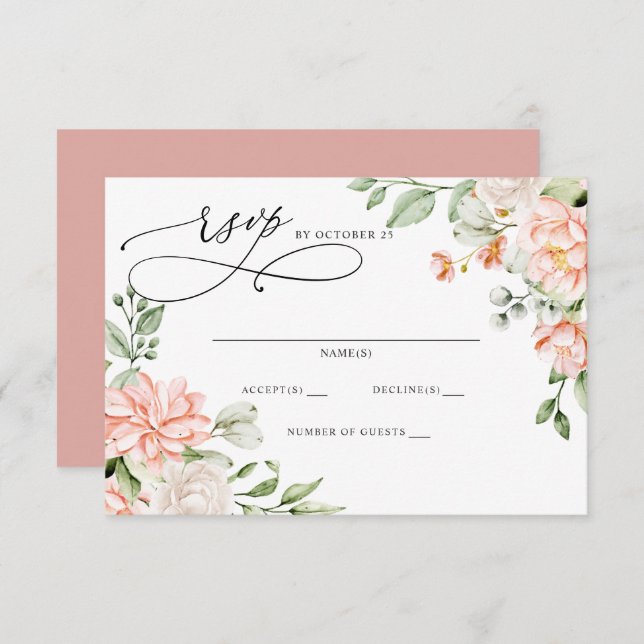 Cartão RSVP Elegant Modern Botanical Blush Floral Wedding (Frente/Verso)