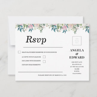 Cartão RSVP Elegant Navy Blush Pink Wedding Invitation