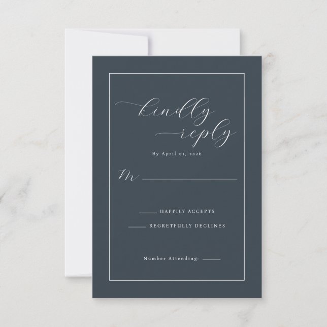 Cartão RSVP Elegant Navy Calligraphy Template (Frente)