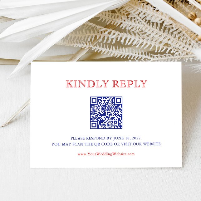 Cartão RSVP Elegant Patriotic 4th of July Wedding | QR Code (Criador carregado)