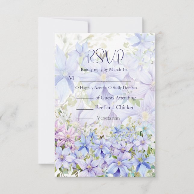 Cartão RSVP Elegant Periwinkle Clematis Wedding (Frente)