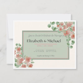 Cartão RSVP Elegant Pink and Green Wedding Invitation