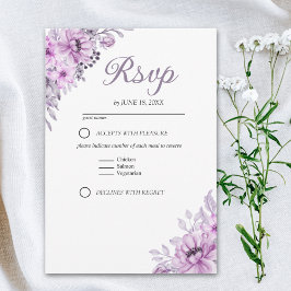 Cartão RSVP Elegant Purple Floral Wedding Suite