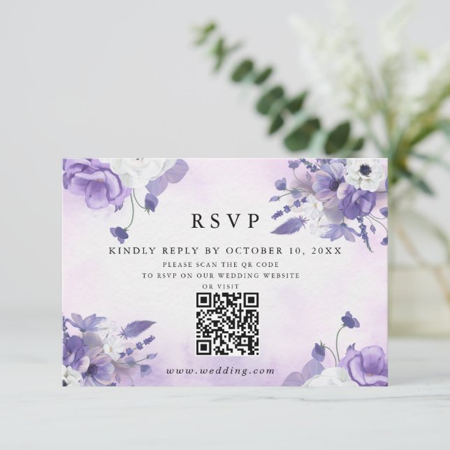 Cartão RSVP Elegant Purple Watercolor wedding (Em pé/Frente)