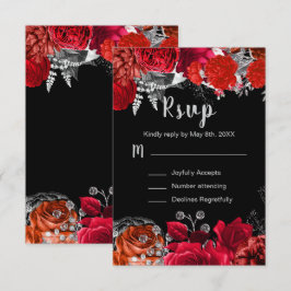 Cartão RSVP Elegant Red and Silver Flowers Sweet Sixteen