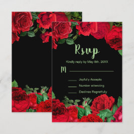 Cartão RSVP Elegant Red Roses Flowers Sweet Sixteen