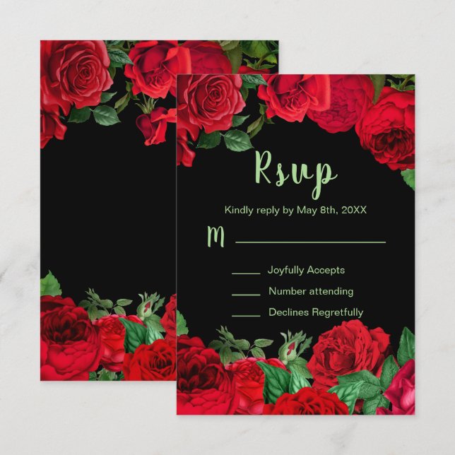 Cartão RSVP Elegant Red Roses Flowers Sweet Sixteen (Frente/Verso)