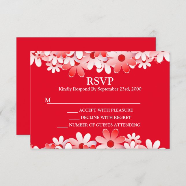 Cartão RSVP Elegant Red White Floral Wedding (Frente/Verso)
