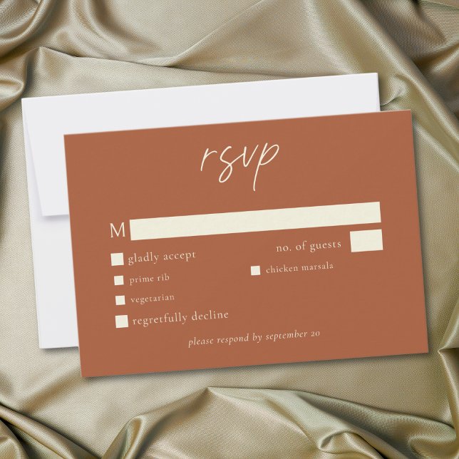 Cartão RSVP Elegant Rust Terracotta Minimalist Wedding (Elegant Rust Terracotta Minimalist Wedding RSVP Card)