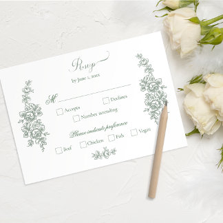 Cartão RSVP Elegant Sage Baroque Roses Wedding