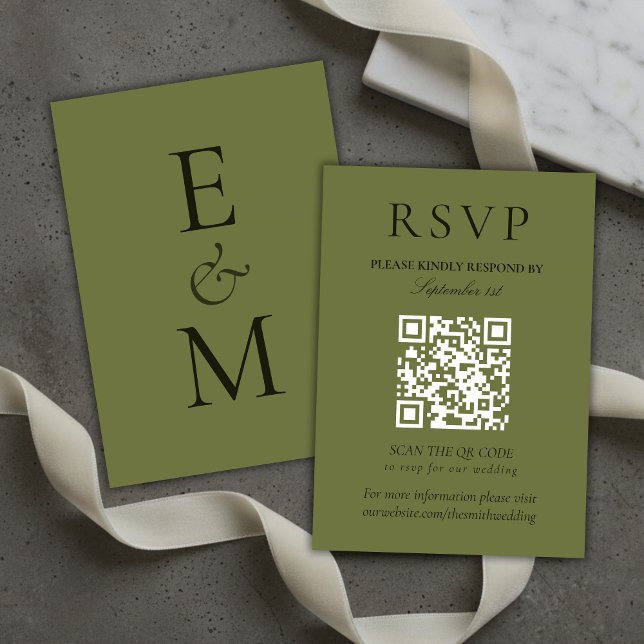 Cartão RSVP Elegant Sage Green Minimalist Wedding QR Code (Elegant Sage Green Minimalist Wedding QR Code RSVP Card)