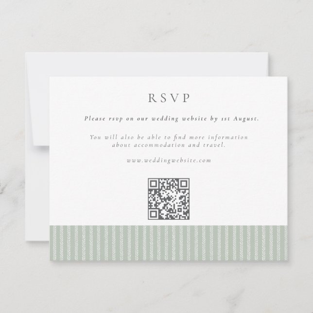 Cartão RSVP Elegant Sage Green Stripes QR Code Wedding (Frente)