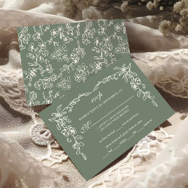 Cartão RSVP Elegant Sage Green Vintage Floral Wedding
