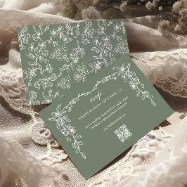 Cartão RSVP Elegant Sage Green Vintage QR Code Wedding