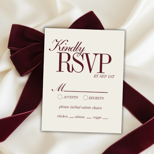 Cartão RSVP Elegant Script Burgundy Red Formal Wedding Details (Elegant Script Burgundy Red Formal Wedding Details RSVP Card)