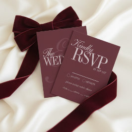 Cartão RSVP Elegant Script Burgundy Red Formal Wedding Details