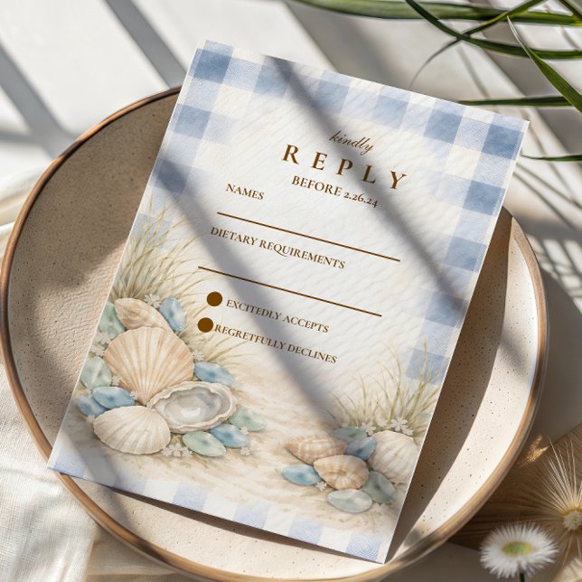 Cartão RSVP Elegant Seaside Shell Wedding (Criador carregado)