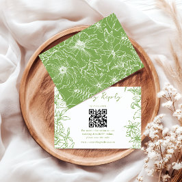 Cartão RSVP Elegant Simple Citrus Green Floral QR Code Wedding
