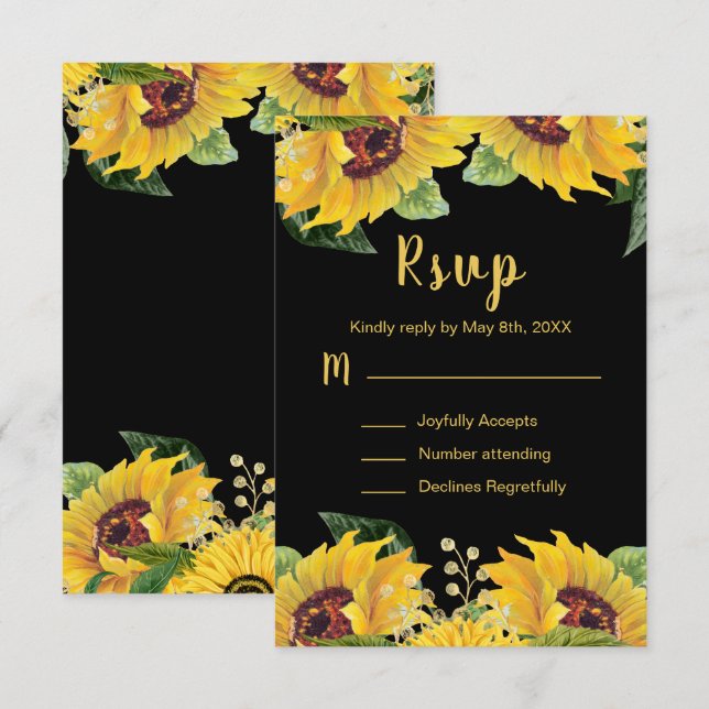 Cartão RSVP Elegant Sunflowers and Foliage Sweet Sixteen (Frente/Verso)