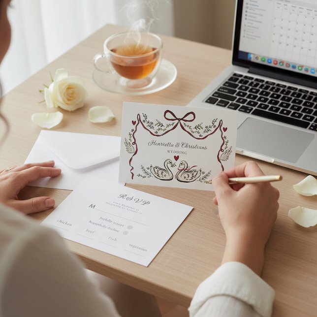 Cartão RSVP Elegant Swan Love Wedding Response Card (Criador carregado)
