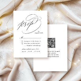 Cartão RSVP Elegant Swirl Script Simple QR code Wedding