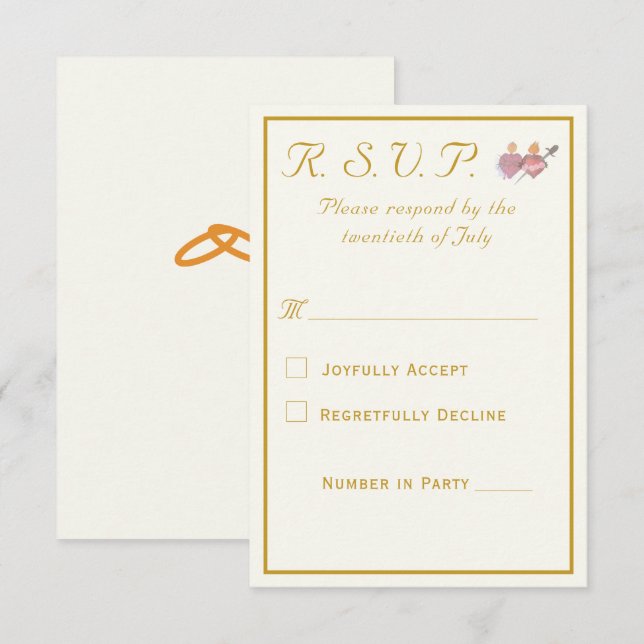 Cartão RSVP Elegant Two Hearts Catholic Wedding  (Frente/Verso)
