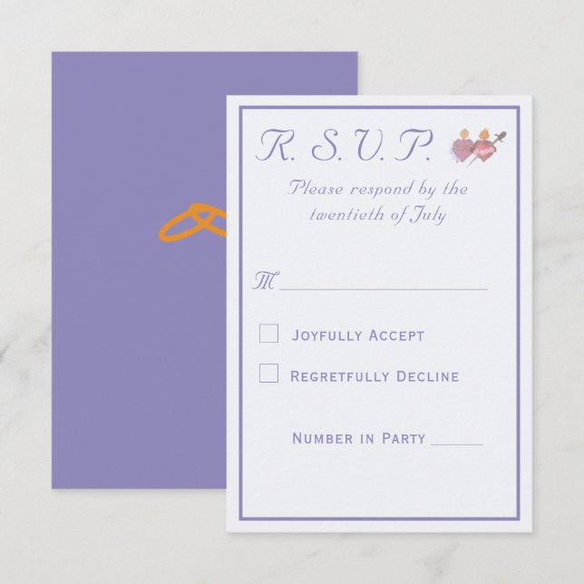 Cartão RSVP Elegant Two Hearts Catholic Wedding  (Frente/Verso)