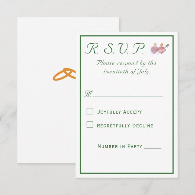 Cartão RSVP Elegant Two Hearts Catholic Wedding  (Frente/Verso)