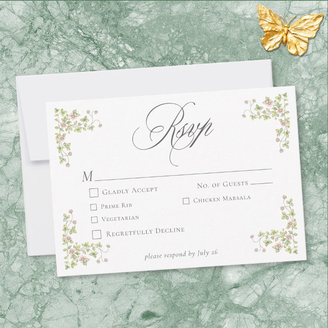 Cartão RSVP Elegant Victorian Pastel Floral Bow Wedding (Elegant Victorian Pastel Floral Bow Wedding RSVP Card)