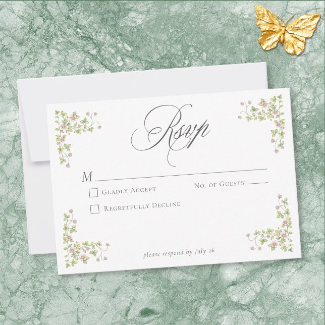 Cartão RSVP Elegant Victorian Pastel Floral Bow Wedding (Elegant Victorian Pastel Floral Bow Wedding RSVP Card)