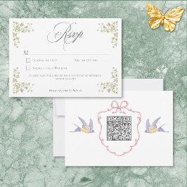 Cartão RSVP Elegant Victorian Pastel Floral Bow Wedding QR