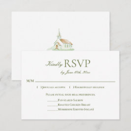 Cartão RSVP Elegant Watercolor Chapel Wedding
