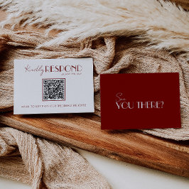 Cartão RSVP Elegant White Deep Red Burgundy QR Code Wedding