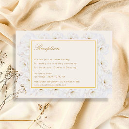 Cartão RSVP Elegant White Floral Ivory Gold Border Wedding