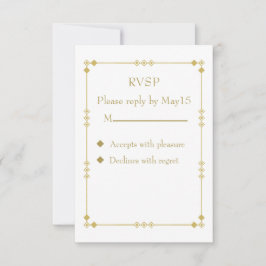 Cartão RSVP Elegant White & Gold Art Deco RVSP