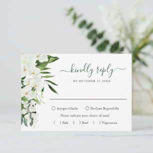 Cartão RSVP Elegant White Orchids Bohemian Wedding 