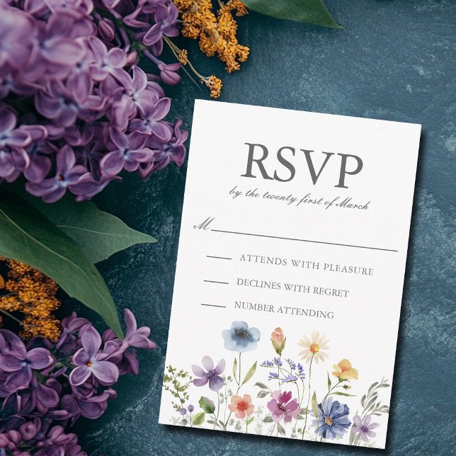 Cartão RSVP Elegant Wildflower Spring Wedding (Criador carregado)