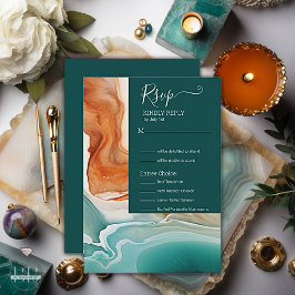 Cartão RSVP Elegante Abstrato moderno Jade Terracotta