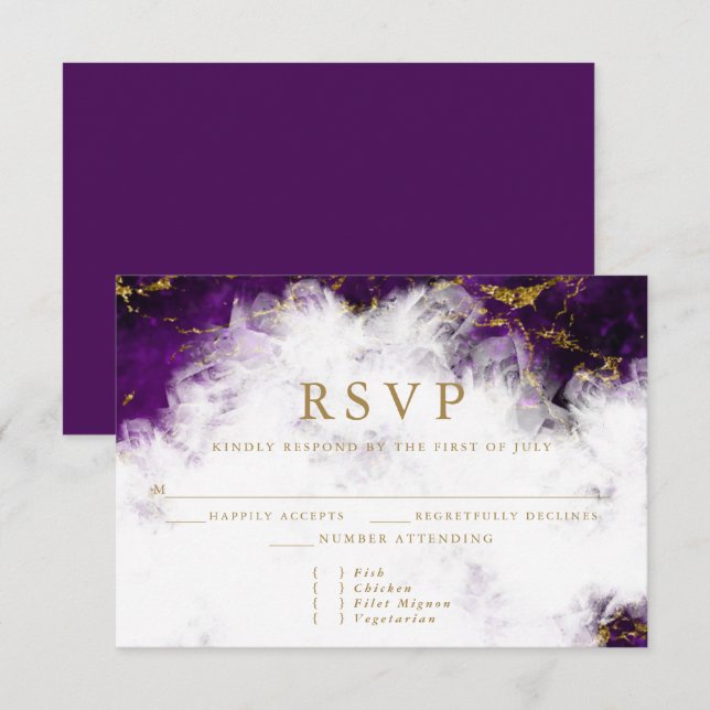 Cartão RSVP Elegante Ametyst Crystal Geode (Frente/Verso)