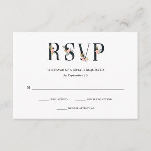 Cartão RSVP Elegante Ampersand VP de Casamento Negro e Branc