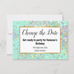 CARTÃO RSVP ELEGANTE AQUA BRANCO PASTEL PONTO ALTERAR A DATA