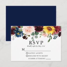 Cartão RSVP Elegante Aquarela Mistura Floral Azul