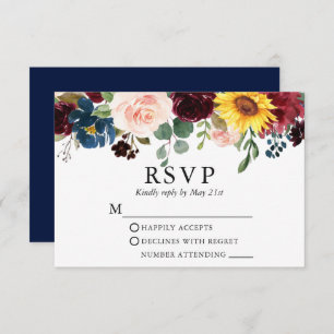 Cartão RSVP Elegante Aquarela Mistura Floral Azul