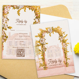 Cartão RSVP Elegante Arco de Jardim Rústico em Aquarela para C