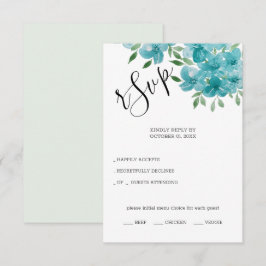 Cartão RSVP Elegante Azul Derrante E Arte Floral De Mola De Mi