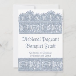 Cartão RSVP Elegante Banquete Medieval em Azul Francês