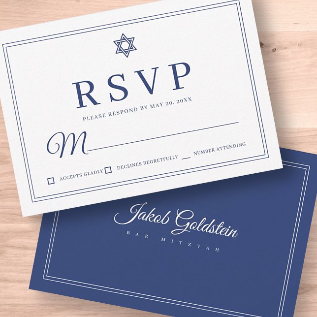 Cartão RSVP Elegante Bar Clássico Simples Chic Mitzvah (Criador carregado)