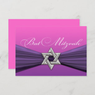 Cartão RSVP Elegante Bat Mitzvah Star Roxo em Qualquer Cor