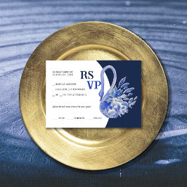 Cartão RSVP Elegante Bela Azul Boho Cisne Aquarela