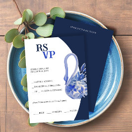 Cartão RSVP Elegante Belo Blue Boho Swan Watercolor